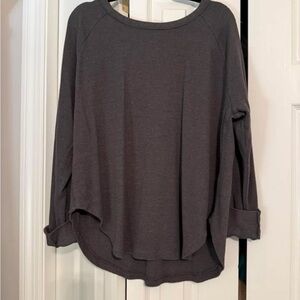 Women's Waffle Knit Gray Long Sleeve Top